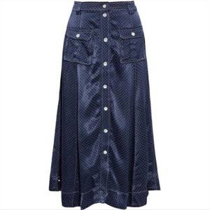 GANNI Polka-dot satin midi skirt